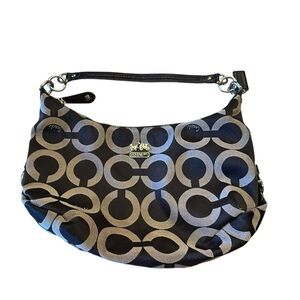 Coach Madison Hailey Hobo Bag Black and Silver Signature Shoulder Bag